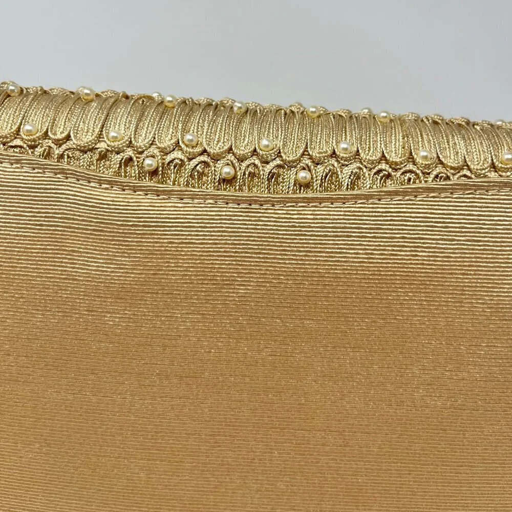 Timmy Woods Beverly Hills Purse Gold Textured w/High Relief Pearl Embroidery